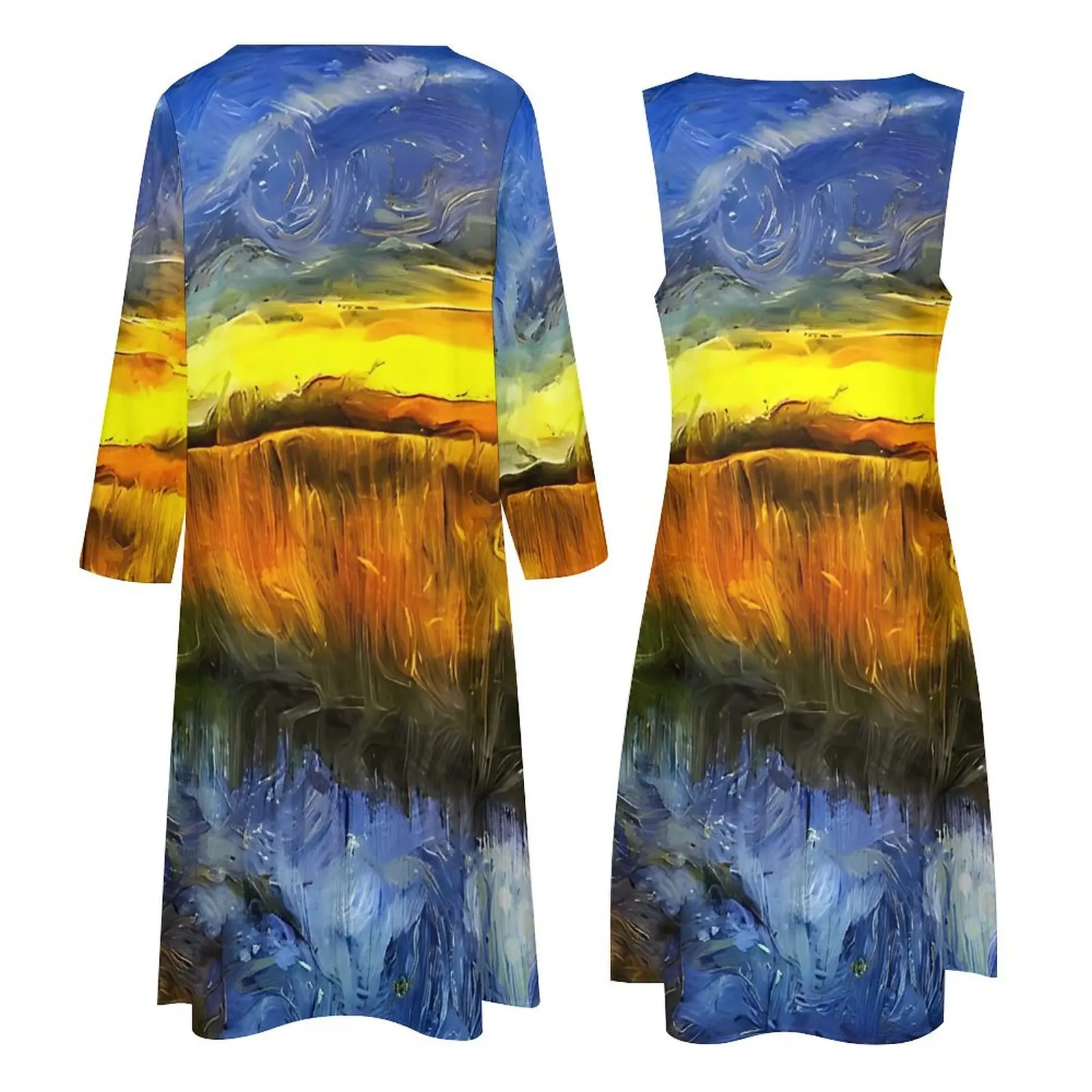 The Sunset River Van Gogh Dress Spring  Aesthetic Boho Beach Long Dresses Female Pattern Party Maxi Dress Big Size 5XL