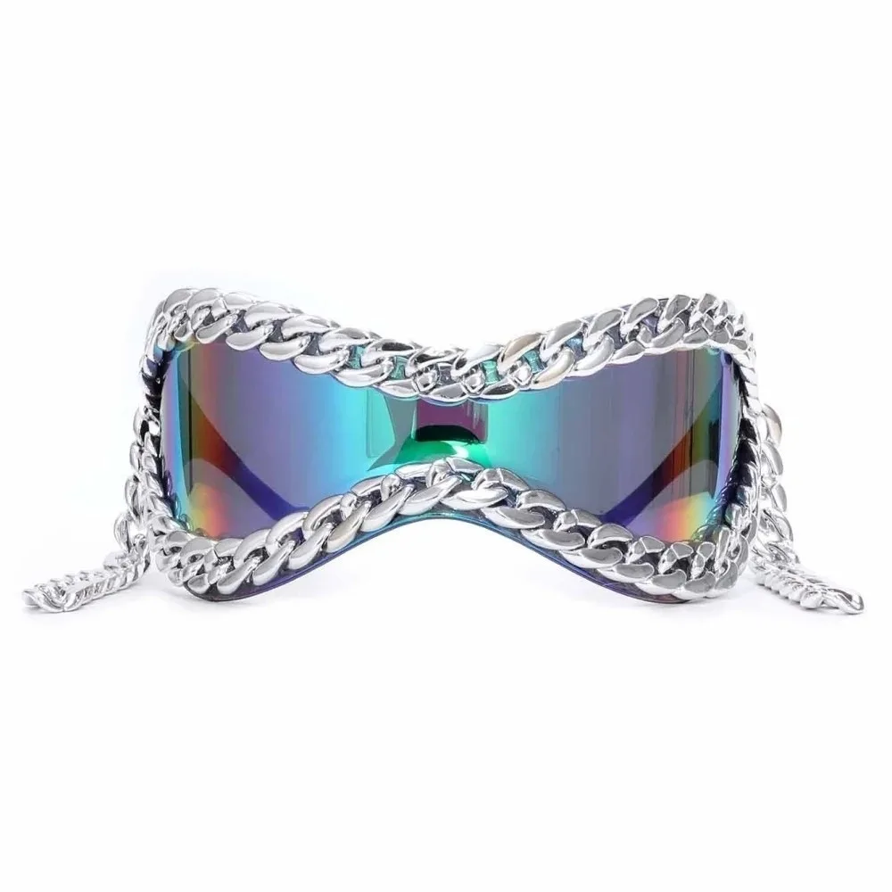 

Luxury Metal Chain Frame Sunglasses Large Frame Metal Chain Decoration Women Sunglasses Cool Style All Matching Punk Glasses