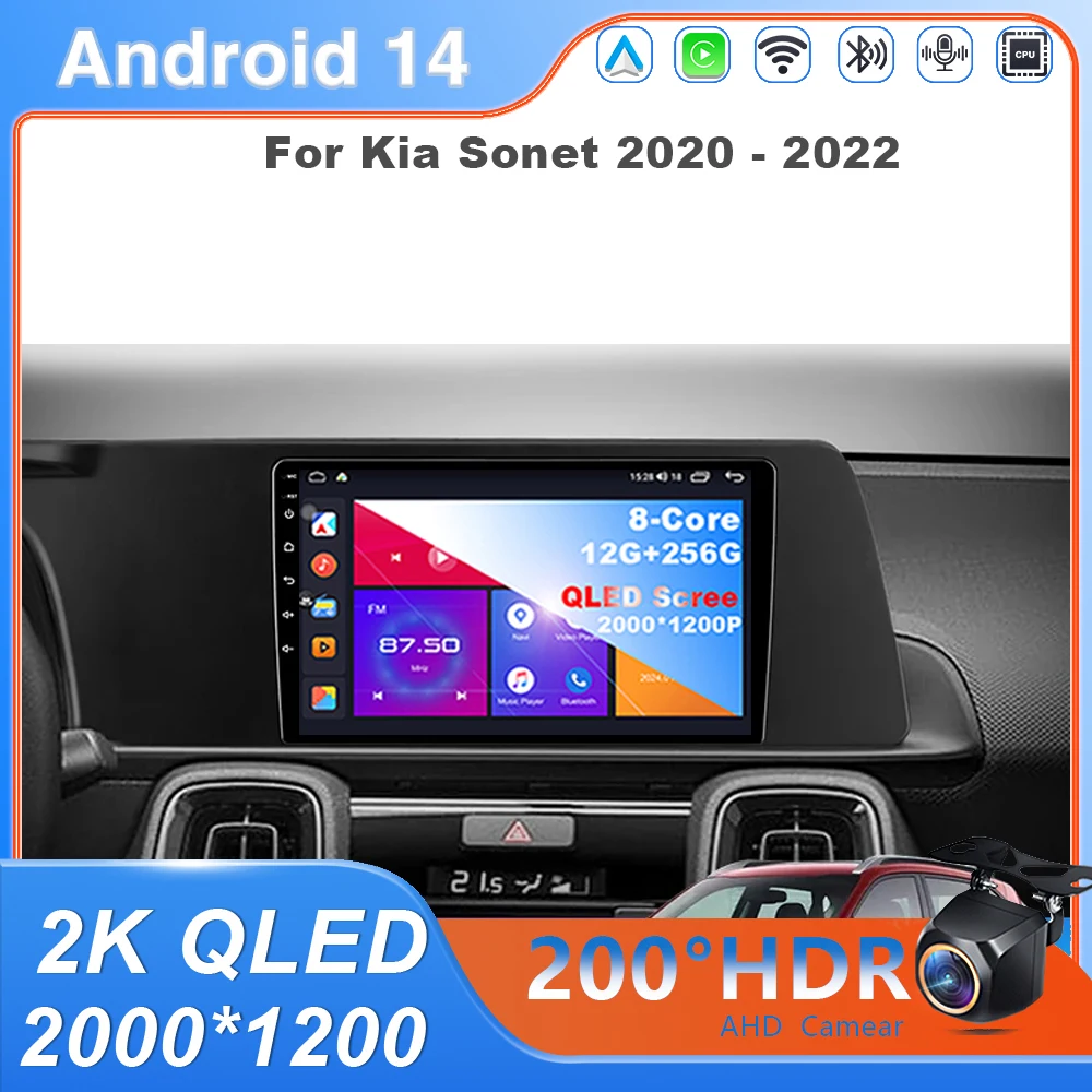 

Android 14 Car Radio Multimedia Video Player Navigation GPS For Kia Sonet 2020 - 2022 LHD RHD DSP Head Unit LED Screen WIFI 4G