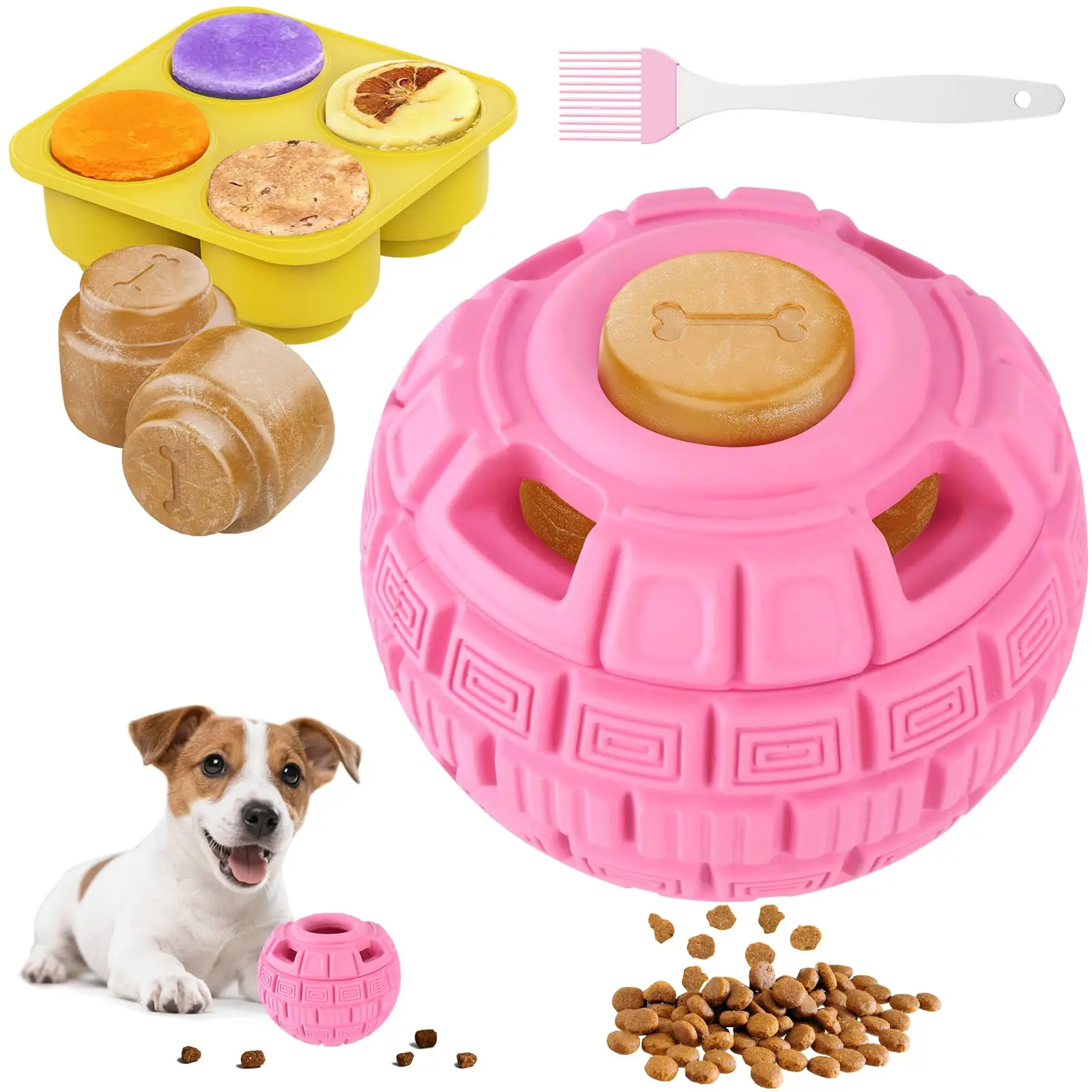Dog Frozen Treat Puzzle Ball-Durable Latex Luxury Chew Toy Slow Food Dispensing Keep Busy Training Enrichment Features Freezable