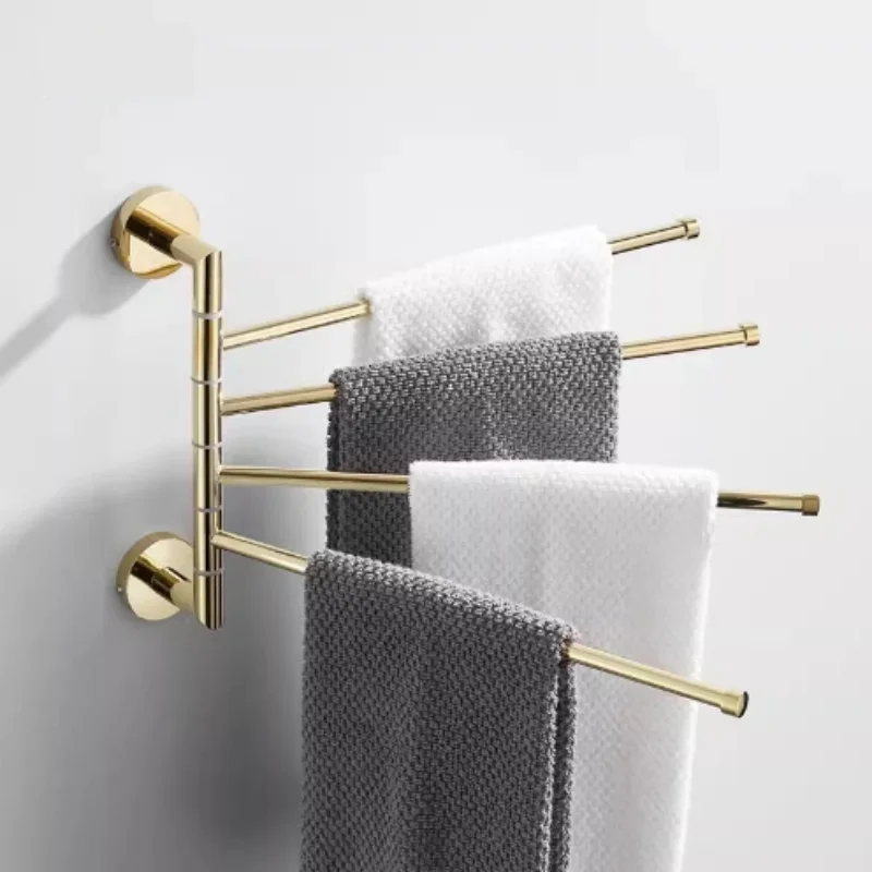 Gold Fodable Bathroom Holder Chrome Bar Towel Rod Wall-Mounted Hanger Copper Towel Rack Bathroom Towel Rack