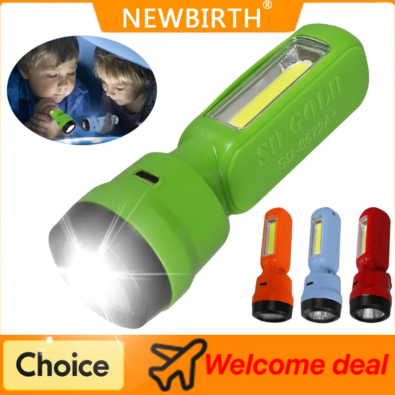 Mini Kids Flashlight with COB+XPE Light, USB Rechargeable Children EDC Torch,Eye-Friendly Safe Camping Light Gift for Boys Girls