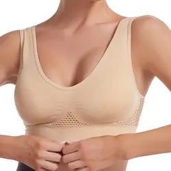 Seamless Mesh Women Bras Camisole Underwear Crop Top L XL XXL Black White Skin Pure Color Sports Gym Running Fitness Yoga