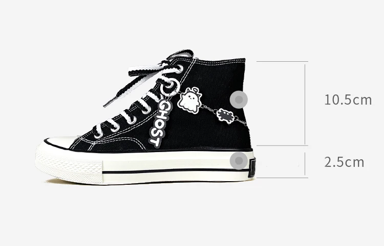Amy und Michael Y2K Sweet Punk High-Top Canvas-Sneaker für Damen, schwarze Schnürschuhe, flache Freizeitschuhe, niedliche Charms-Schuhe für Teenager-Mädchen – Detail 2