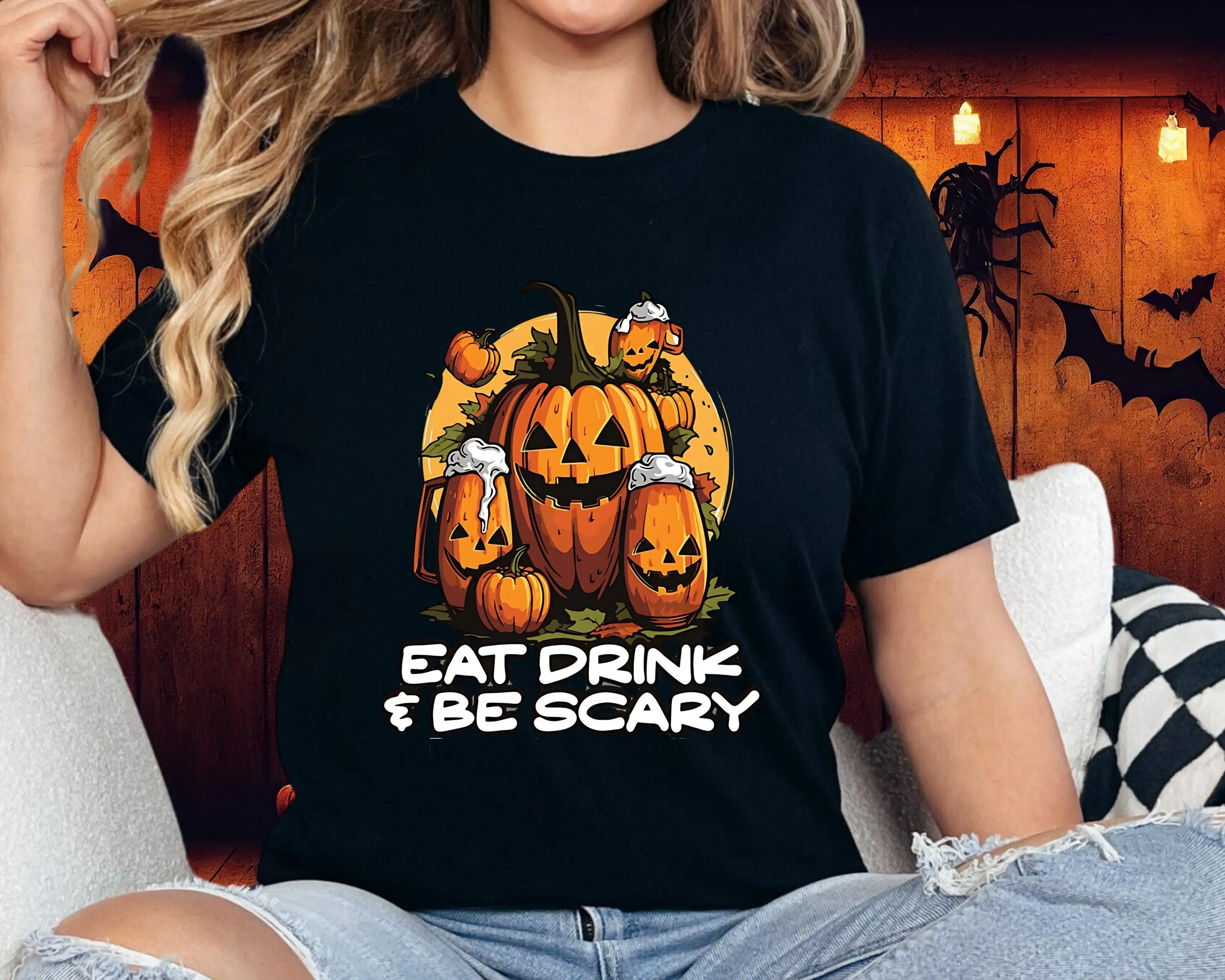 Футболка Eat Drink Be Scary на Хэллоуин, жуткая, забавная, идеально подходит для вечеринок Https Www Etsy Com Hk En Listing 1744537464   Магазин