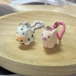 Resin Mini 3D Cow Pig Caterpillar Animal Keychains For Friend Gift Cute Fluffy Kitty Pendant Bag Earphone Case Key Ring Jewelry