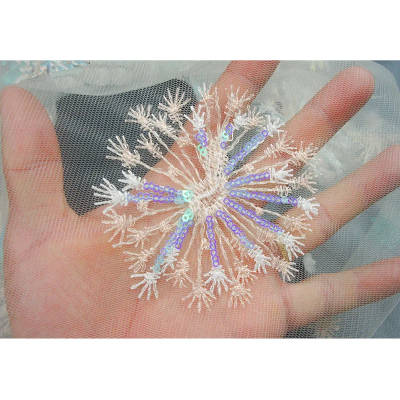 Shiny Dream Color Dandelion Flower Sequin Embroidered Tulle Party Dress Fabric Sewing women's Gauze Skirt Veil Curtain