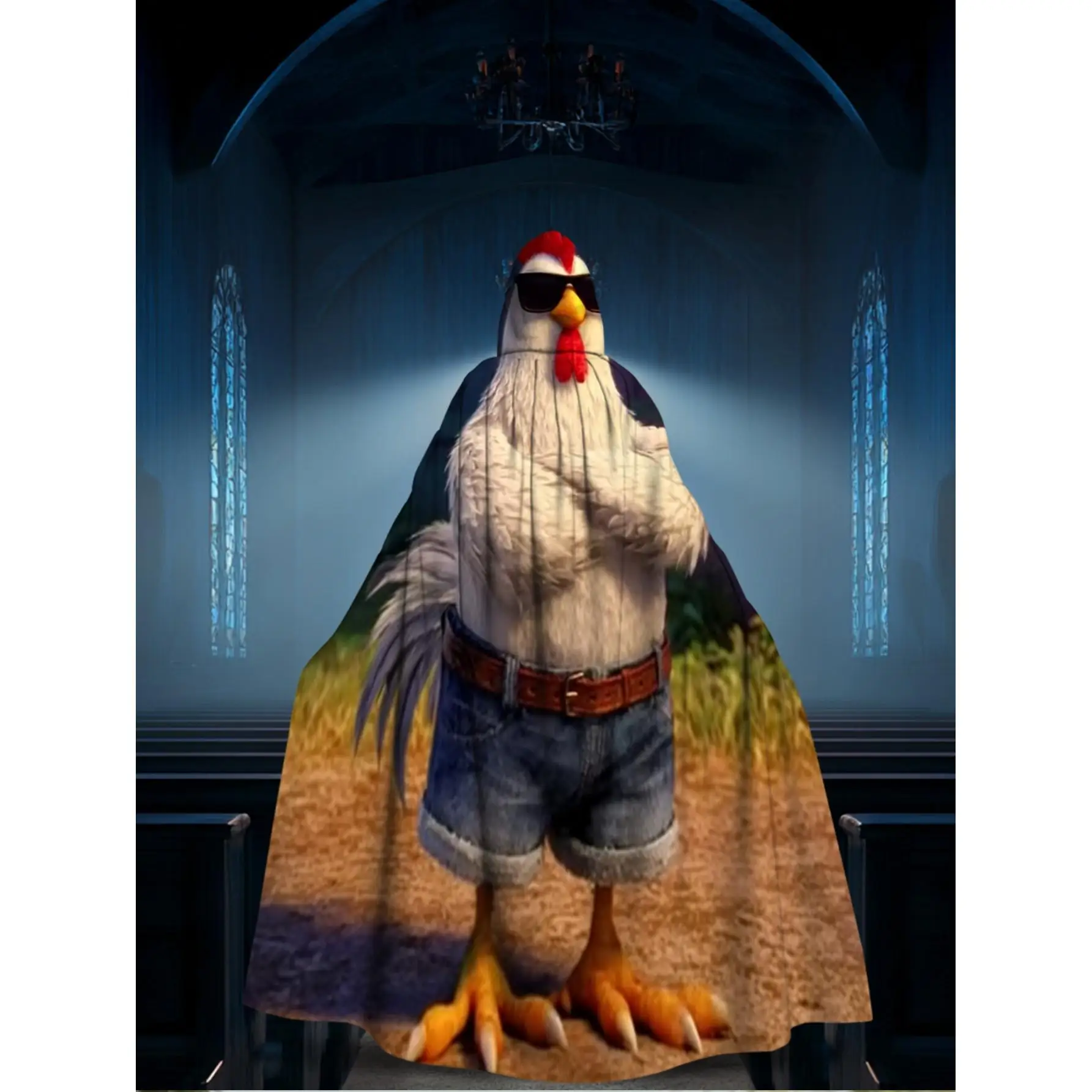 Lightweight Fashion Cloak Featuring a Cool Chicken in Glasses, Perfect for Music Festivals And Halloween Cosplay with Friends