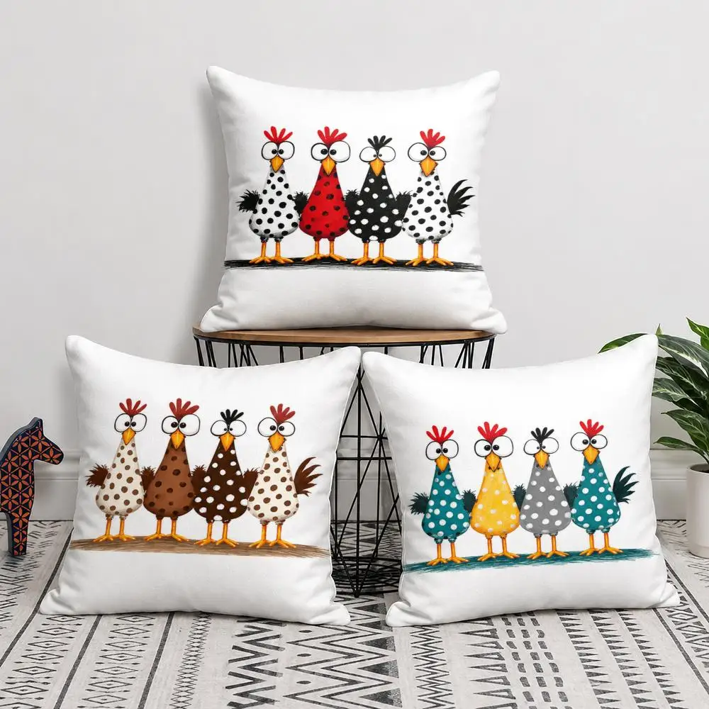 Spotted Chicken Cushion Cover Short Plush Soft Double-Sided Printing Pillow Case Cozy Sofa Bedroom Home Decor Gift