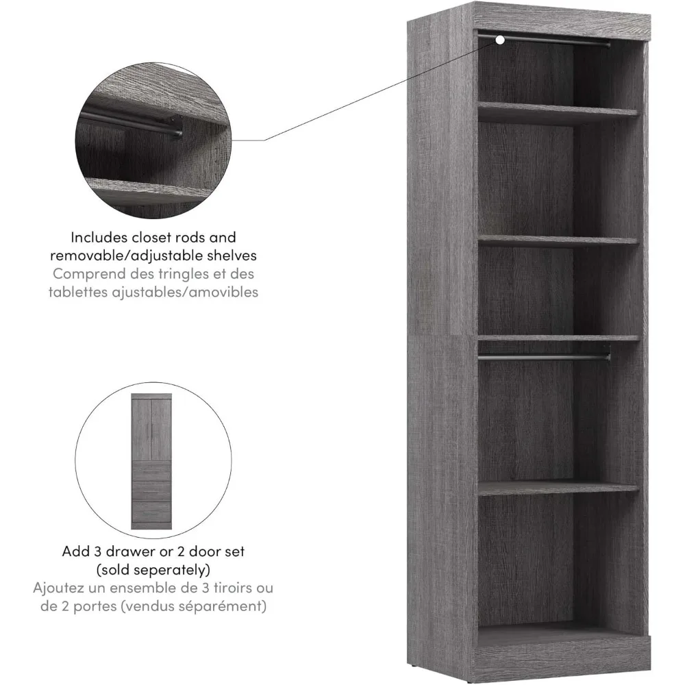 ระบบจัดระเบียบตู้เสื้อผ้าสำหรับห้องนอน ห้องเก็บของ ทางเข้าบ้าน ห้องครัว - 25W สีเทาเปลือกไม้ โซลูชั่นประหยัดพื้นที่สำหรับตู้เสื้อผ้า