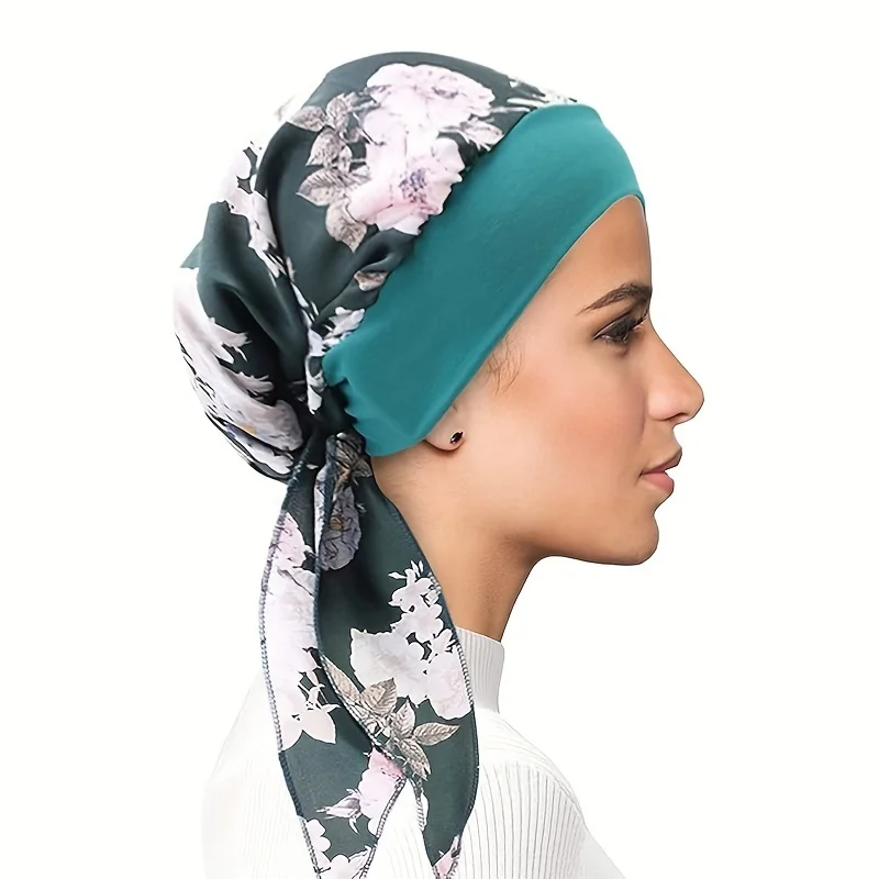 Classic Chain Printed Turban Hats Lightweight Elastic Head Wraps Breathable Chemo Cap Ramadan Headscarf For Women