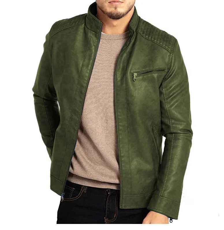 Men's PU Leather Jacket Stand-Up Collar Punk Motorcycle Style Fashion European American Teenagers Male Outerwear 11