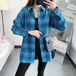 Fashion Casual Plaid Shirt Women 2024 New Ladies Long Sleeve Shirts Tops Fresh Female Loose Large Size Checked Blouses Clothes