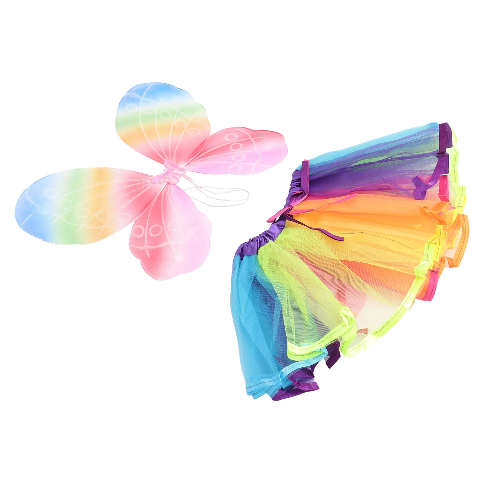 1Set Kids Fairy Wings Rainbow Butterfly Costume Tutu Skirt Set Party Dance Dress Up Kids Costume Accessory Cosplay Skirt Set