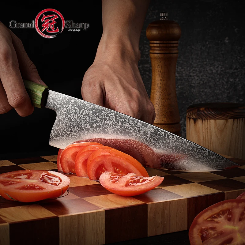 Japanese Damascus Knife 8 Inch Chef Knife Damascus Steel Kitchen Cooking Butcher Tools Wooden Handle Professional Sharp NEW