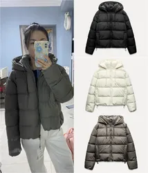 ETJ Fall/Winter 2024 New TRAF Women's classic simple cotton jacket long sleeve quilted thick warm hooded jacket 3046241