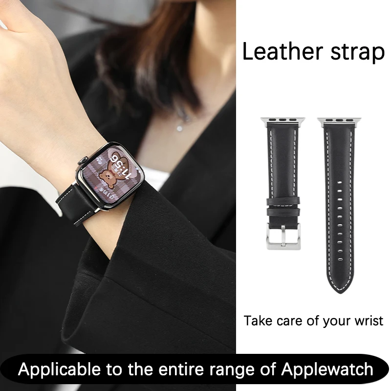 Leather Straps for Apple Watch 10 9 7 6 5  SE Top Layer Cowhide Watch bands 38 40 41 42 45 mm for iwatch Bracelet 42 44 45 49mm