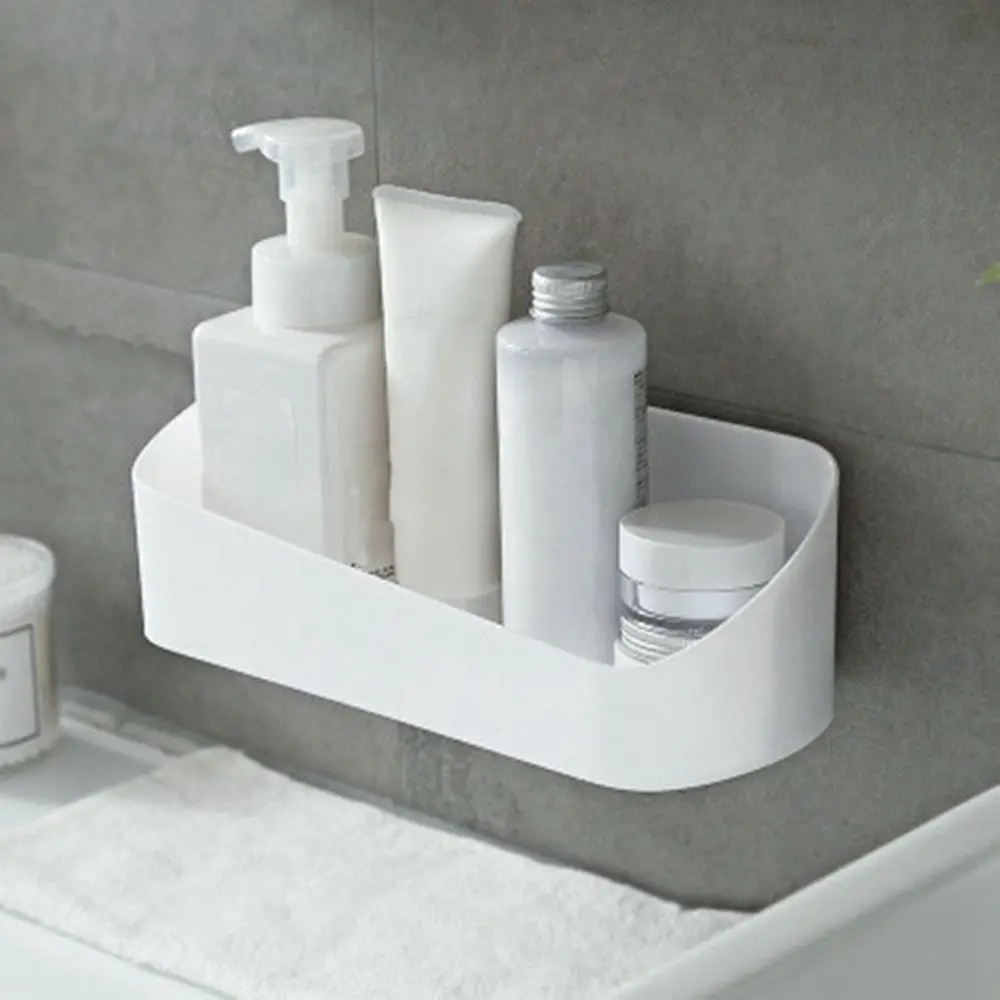 Plastic Bathroom Shelf Simple White Punch-free Cosmetic Storage Box Self Adhesive Wall-Mounted Toilet Shelf for Home