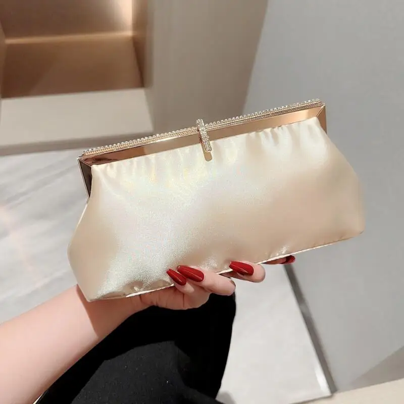 New Satin Evening Bags for Wedding Party Elegant Women Hook Lock Banquet Clutch Fashion Chain Sling Shoulder Bags Luxury Handbag