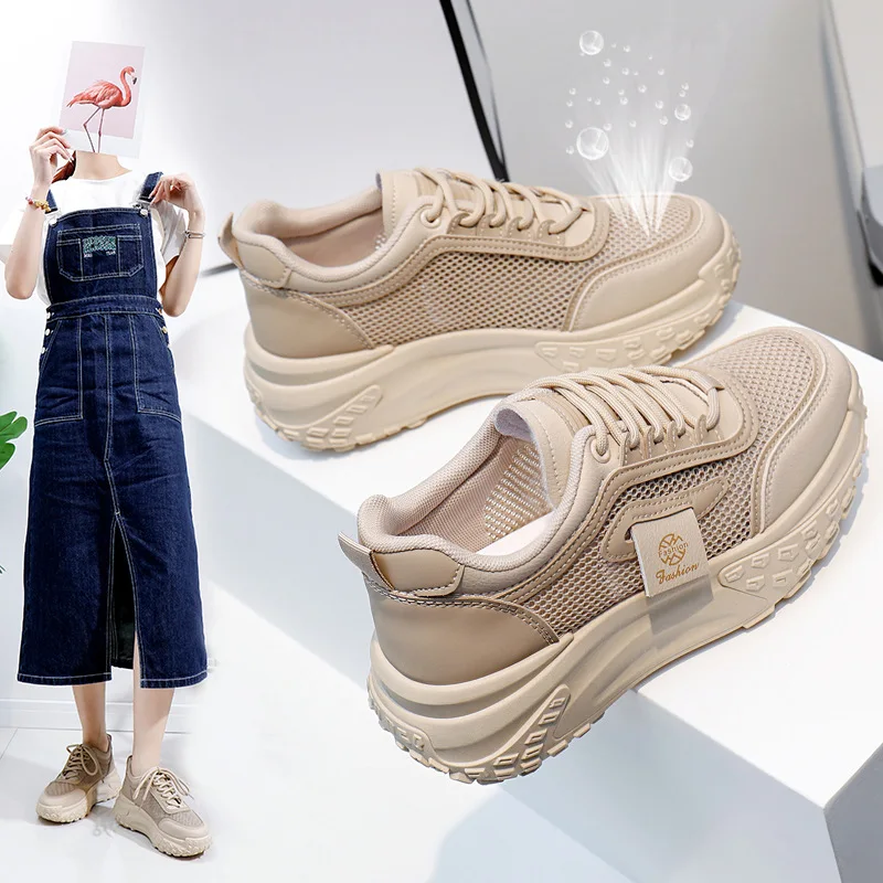 Novo designer de luxo plataforma mulher esportes malha respirável tendência plana casual tênis feminino elegante moda senhoras sapatos