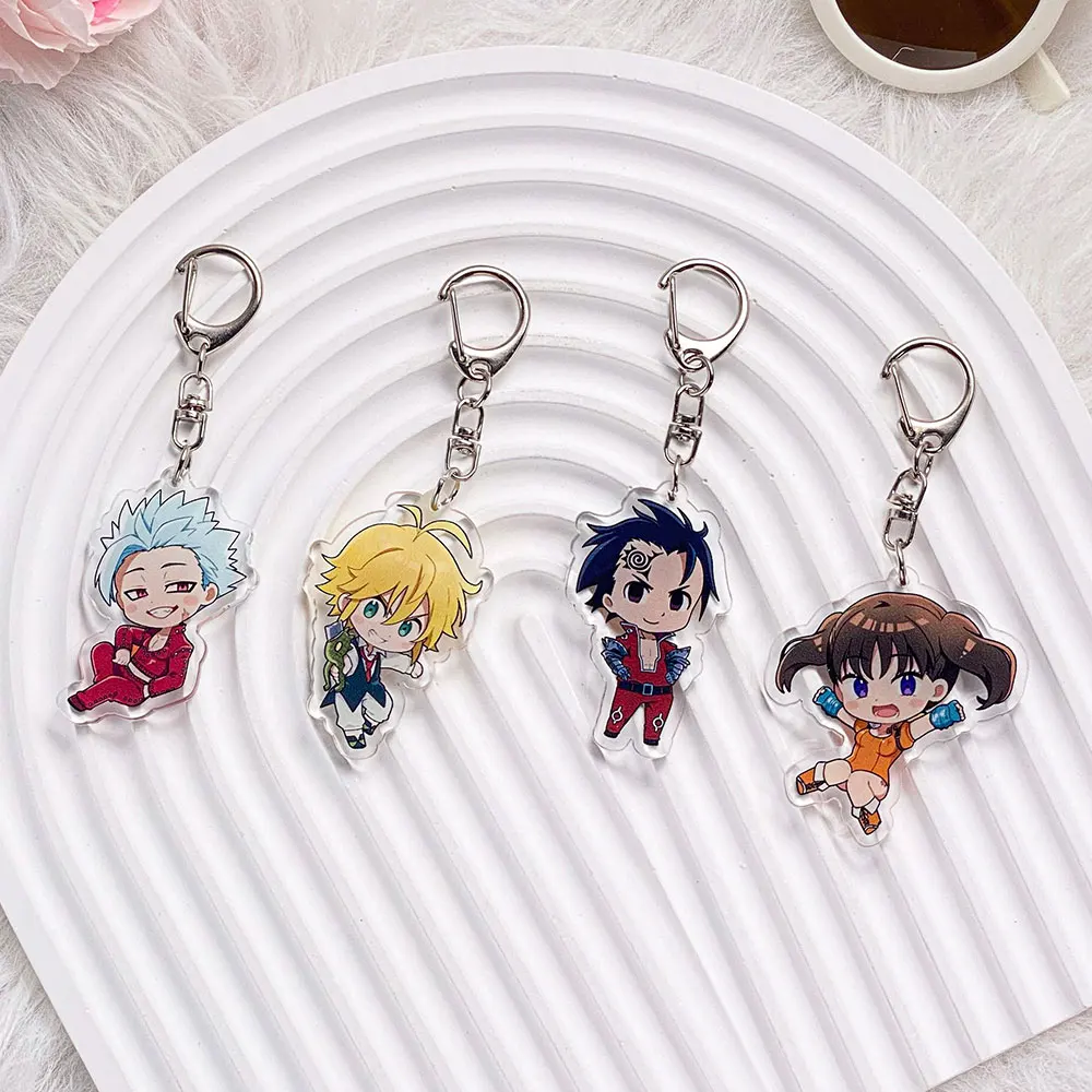 1/9PCS Llavero de acrílico de anime Los Siete Pecados Capitales, accesorios de dibujos animados para bolsos, bonito colgante para mochila, soporte para llaves, regalos para amigos