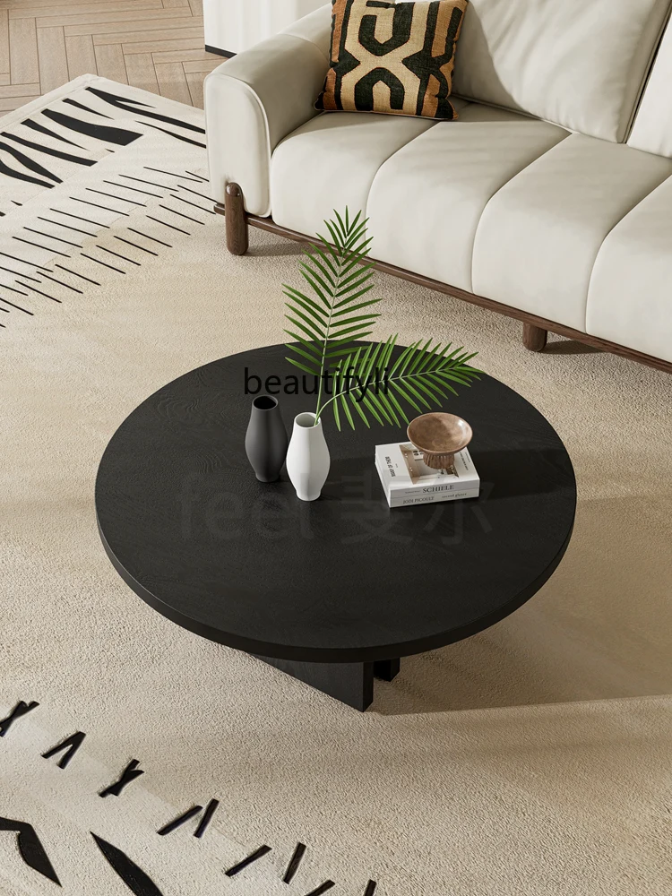 

French Style Retro Coffee Table Quiet Style B & B Mid-Ancient Small Tea Table Solid Wood Living Room round Table