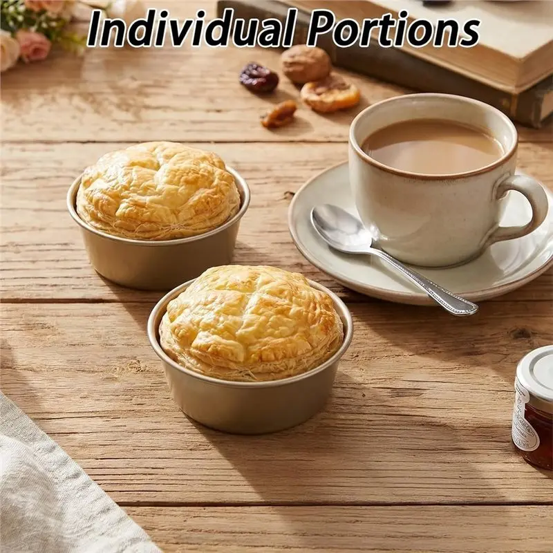 ABUN Carbon Steel 8-Pack Mini Pie Pans, 4-Inch Reusable Nonstick Small Round Muffin Cake Baking Tray Tin Hamburger Bun Mold,