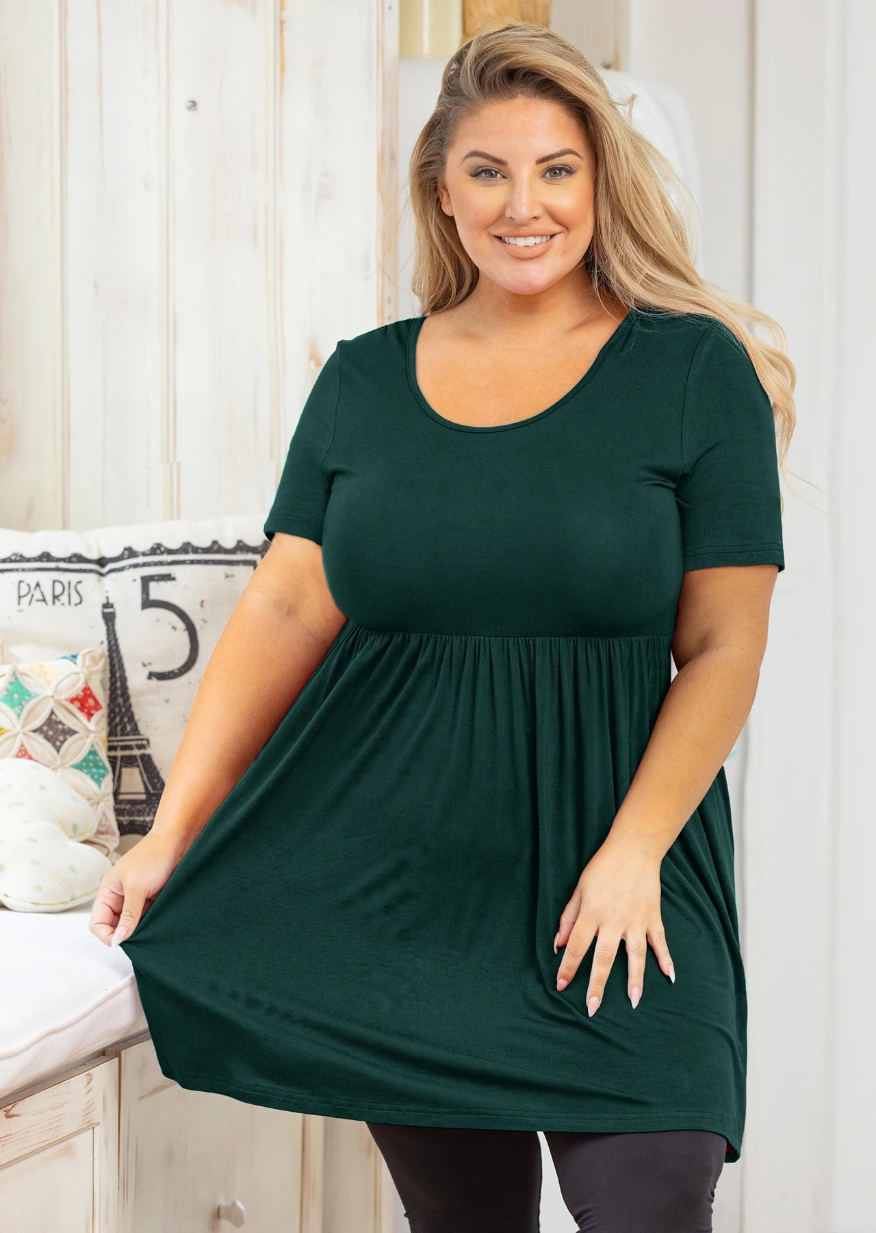 

SHOWMALL Women's Plus Size Tunic Short Sleeve Clothes Scoop Neck Summer Top Pleated Flowy Loose Fit Babydoll Shirt L-5X