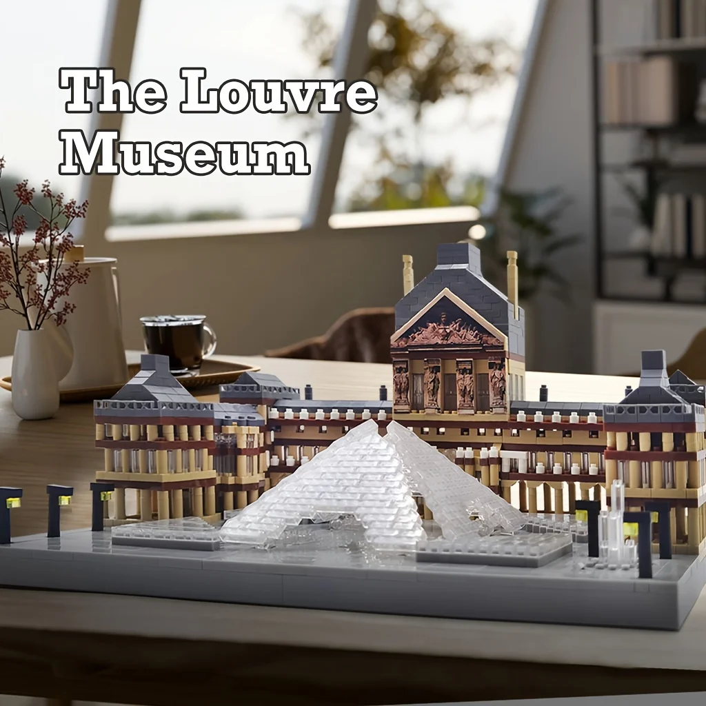 Louvre Museum Model Building Blocks World Famous Scenic Spots Architecture Street View Handmade DIY Ornament Toys