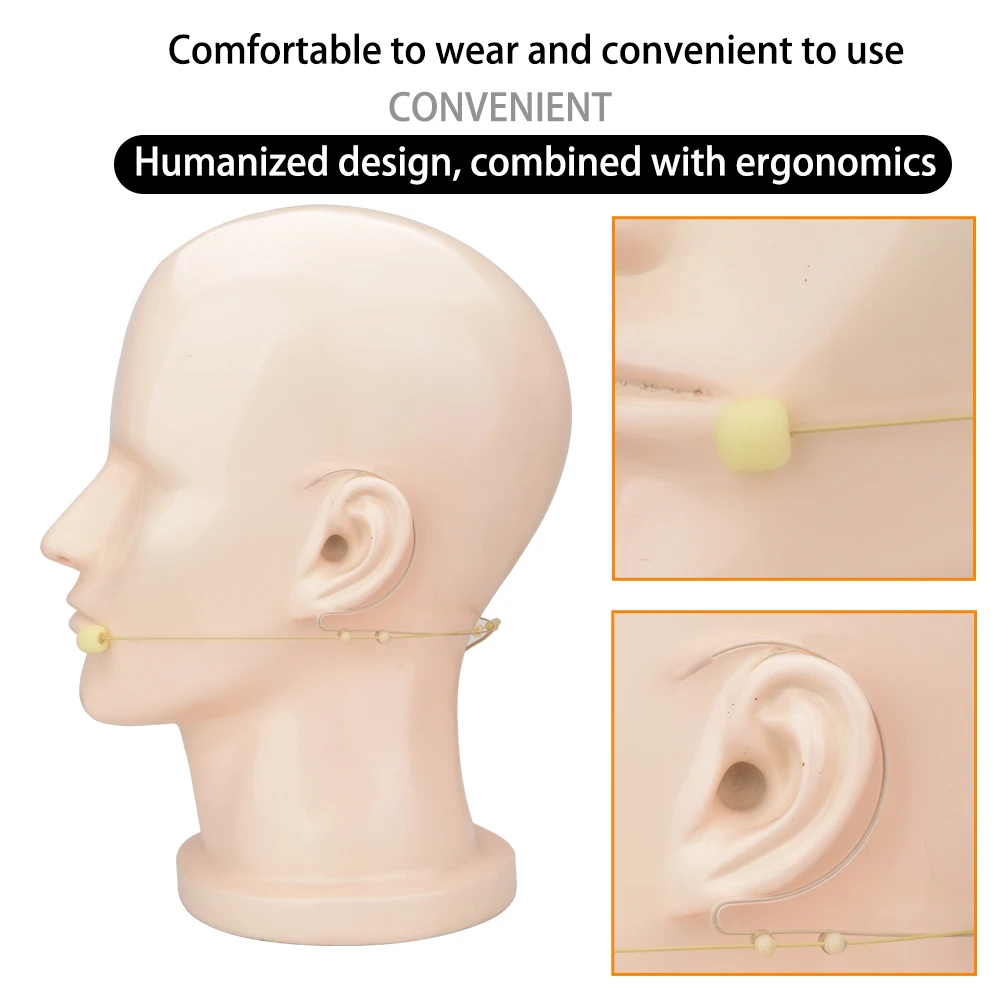 Beige Dual Ear Hanging Microphone - 3.5mm Lockable 4-pin 3-pin Mini XLR Suitable for Shure Sennheiser AKG Headphone Microphone