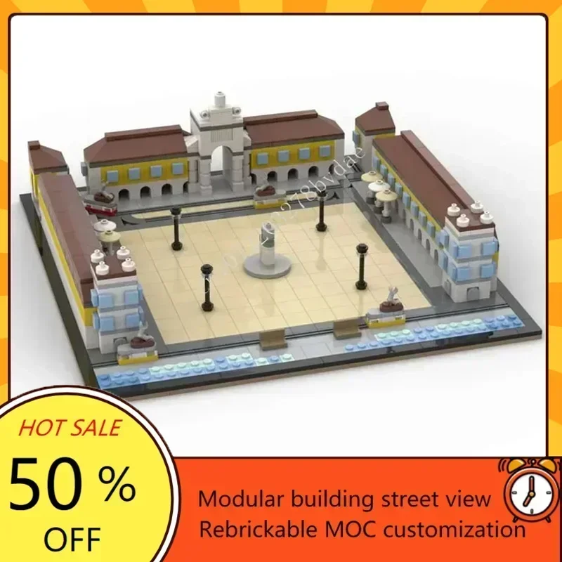 1077PCS Lisbon Commerce Square Custom Puzzle - Creative Street View Architecture Model DIY Assembly Toy Gift for Portugal Fans