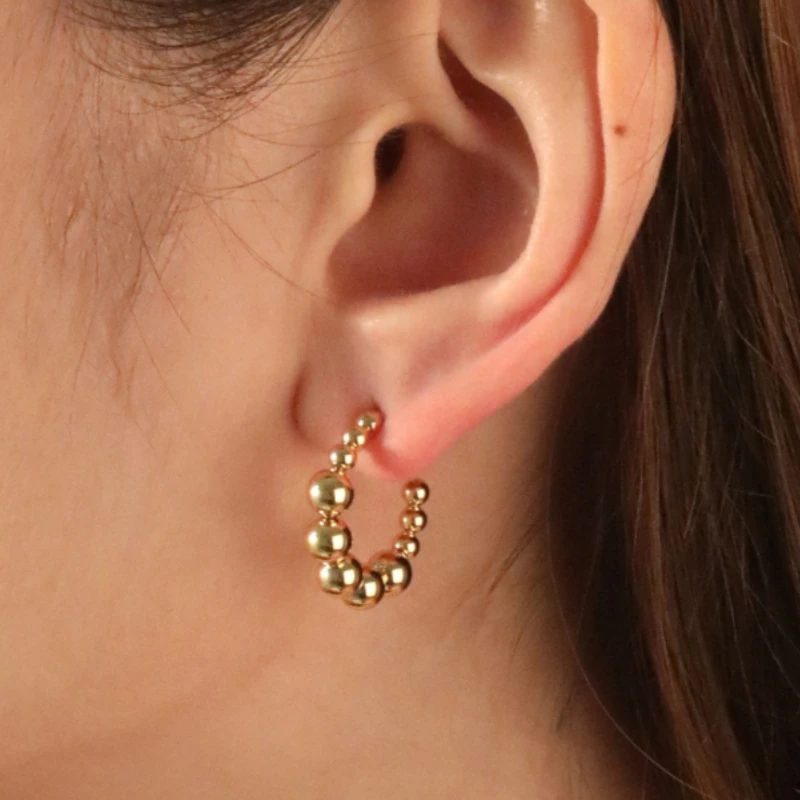 Pendientes de Aro con Cuentas de Tamaño Graduado, Acero Inoxidable 316, Dorado y Plateado, Bicolor, Suaves, Minimalistas, para Oficina