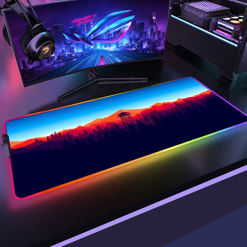 Imagem -03 - Grande Rgb Led Gaming Mouse Pad Floresta Profunda Firever Laptop Preto Mouse de Borracha Mesa Teclado pc Computador