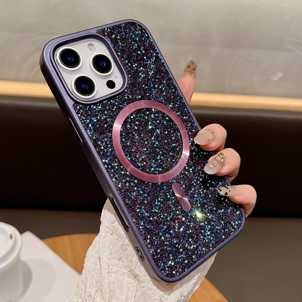 

10PCS Rhinestones Magnetic Case for iPhone 17 Air 16e 15 ProMax 14 Plus 13 Pro S24 Ultra S23 Mate 60 Cases Sparkling Phone Cover