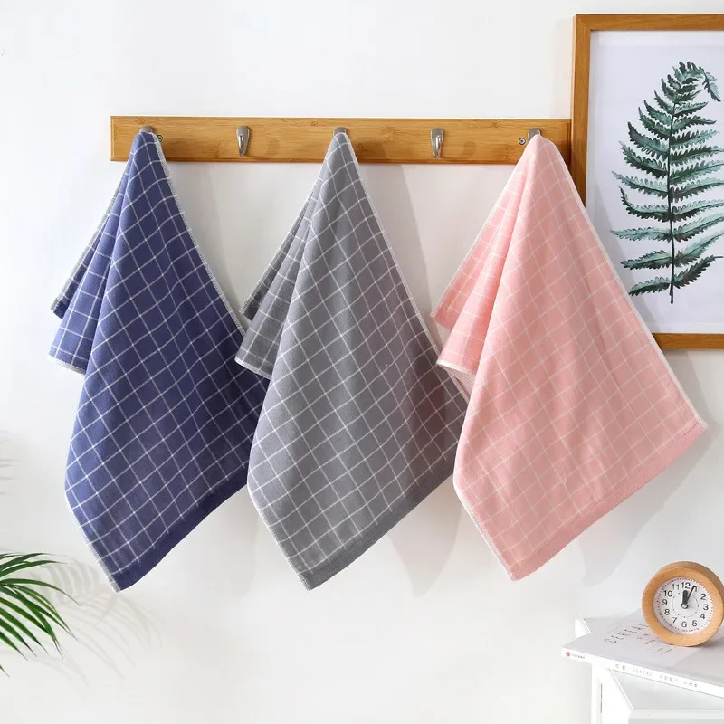 

1Pc 34x76cm Classic Gauze Plaid Cotton Terry Soft Water Absorbent Home Bathroom Adult Hand Towel