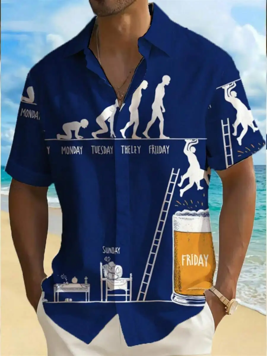 

Mens Hawaiian Shirt With Evolution To Friday Beer Design Casual Summer Beachwear