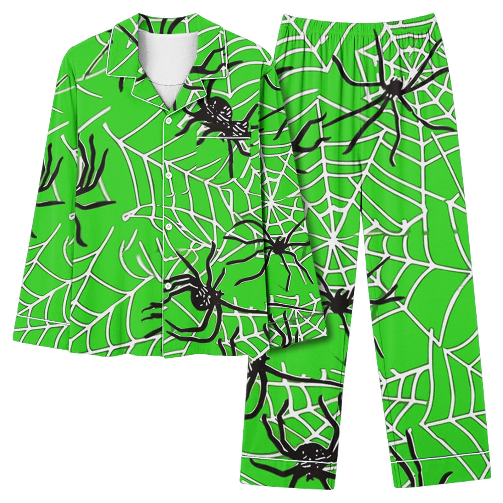 Autumn Casual Pajamas Set For Women 2024 Halloween Spider Print Long Sleeve Top Loose Pants 2 Piece Suit Homewear Female