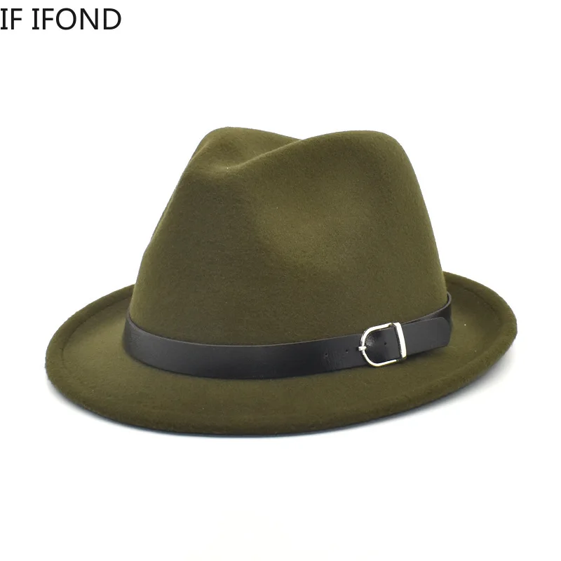 European Classical felt Fedoras Hat for Men Women Cowboy Trilby Cap Homburg Church Jazz Hat with Belt