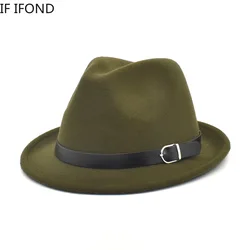 Sombrero de fieltro clásico europeo para hombres y mujeres, Trilby sombrero de vaquero, sombrero de Jazz de la iglesia de hoburg con cinturón