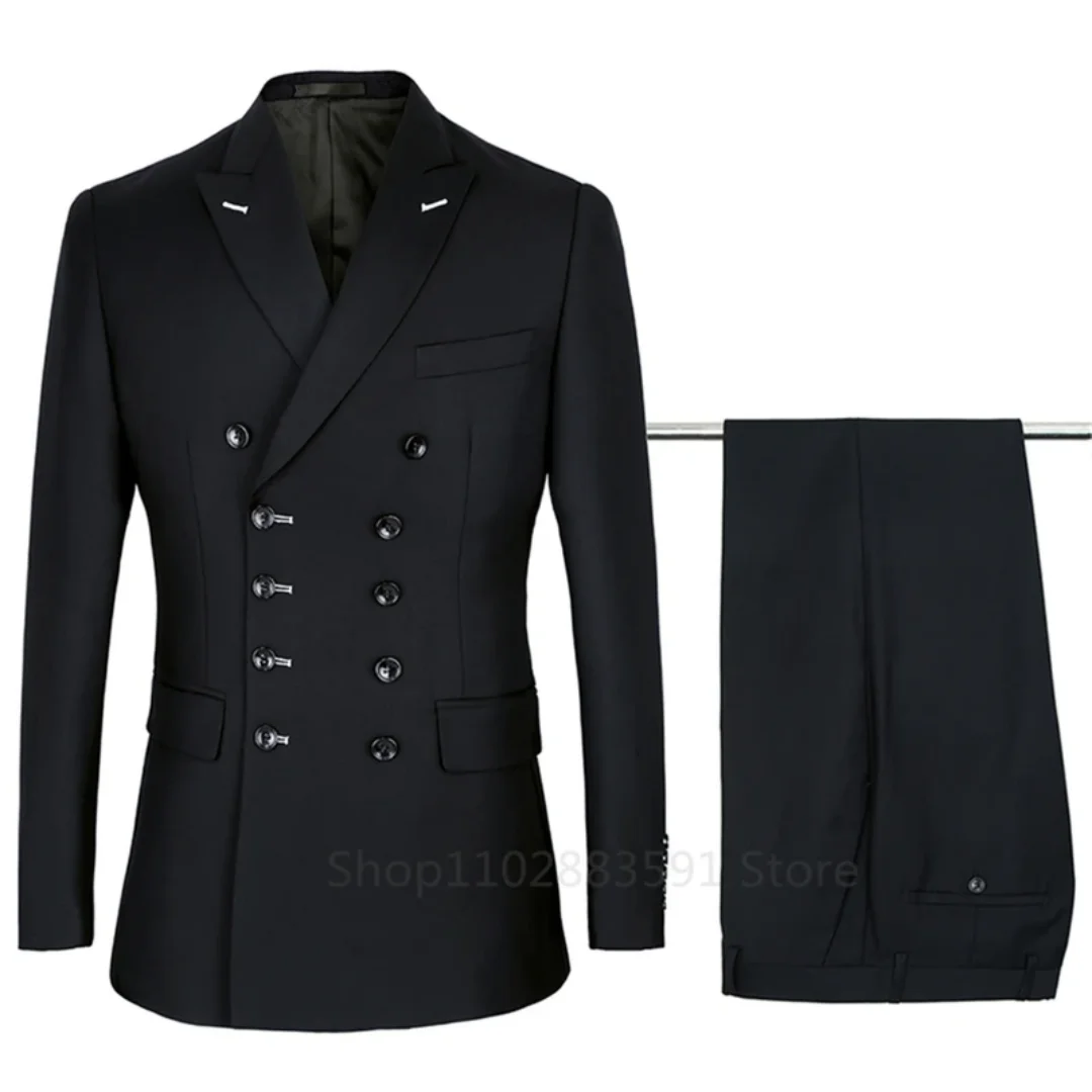 2 Pieces Men's Suit Tuxedo Peak Lapel Slim Fit Blazer Pants For Formal Wedding Male Double Breasted Fashion Business Groom