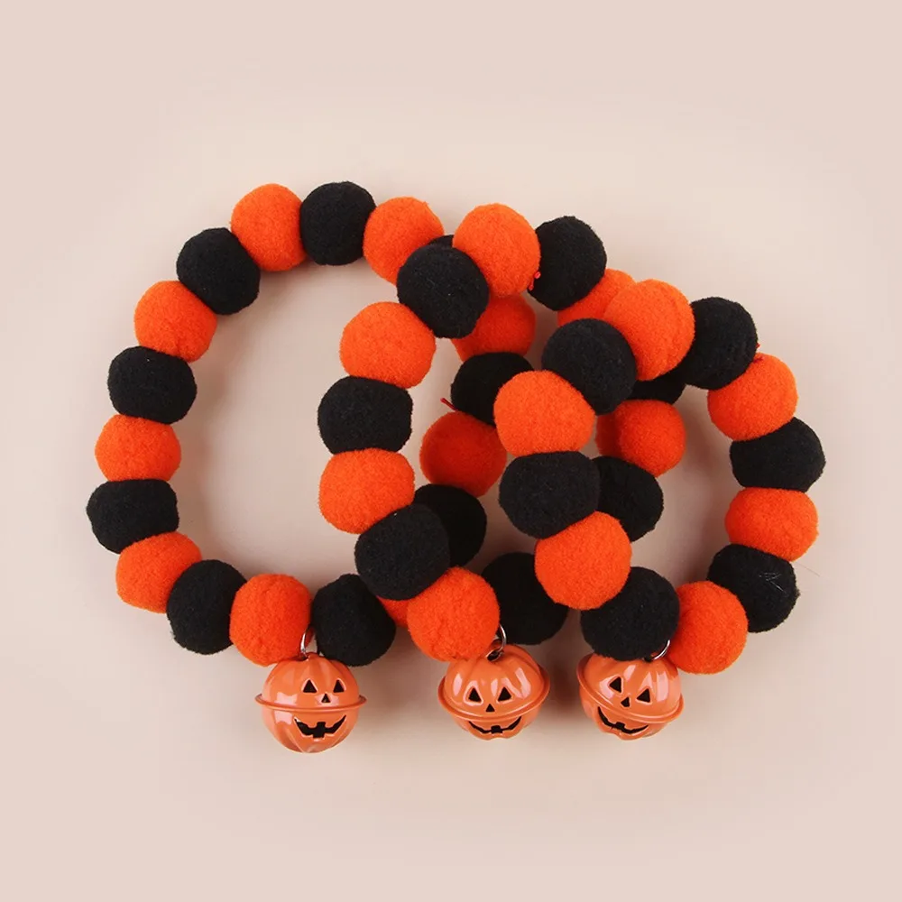 Halloween Pet Collar Funny Pumpkin Decoration Dog Collar Elastic Rope Plush Ball Necklace Cat Neck