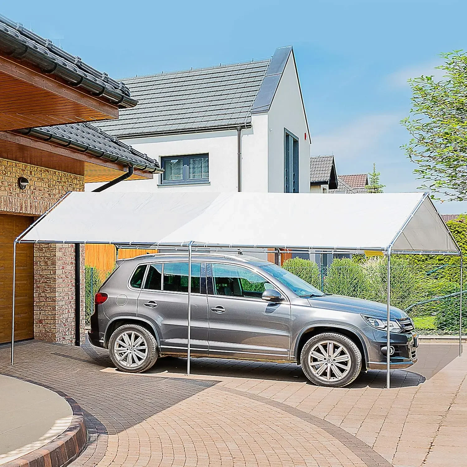 10'x20' Carport Heavy Duty Galvanized Car Canopy with Included Anchor Kit, 3 Reinforced Steel Cables, White