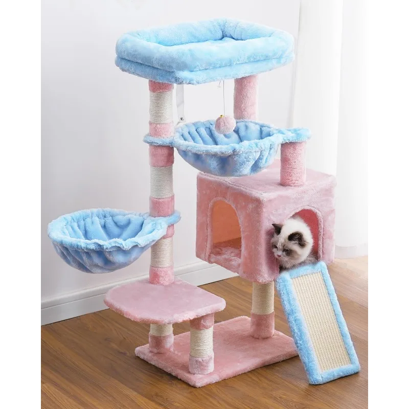 

Cat Tree, Cat Tower for Indoor Cats, Cat House with Large Padded Bed, Cozy Condo, Hammocks, Sisal Scratching Posts,Big Scratcher