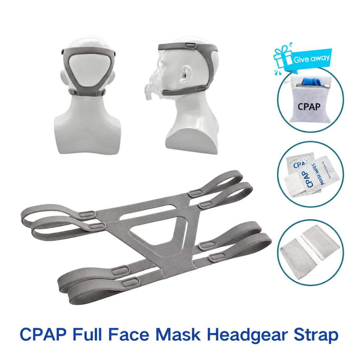 2-Pack CPAP Mask Straps Compatible with Yuwell YF-01/YN-02 – Universal 4-Point Headgear for Sleep Apnea and Snoring Therapy