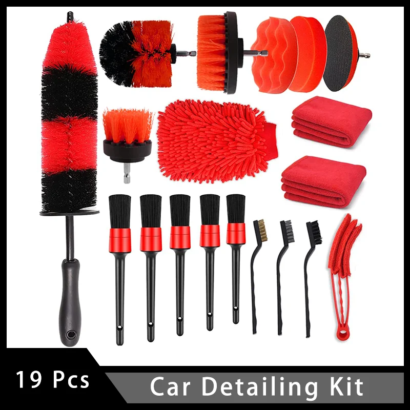 

19 Pcs Car Detailing Kit with Detailing Brushes Set Wheel Brush Car Wash Mitt Polishing Pad Car Towels Wire Brush for Cleaning