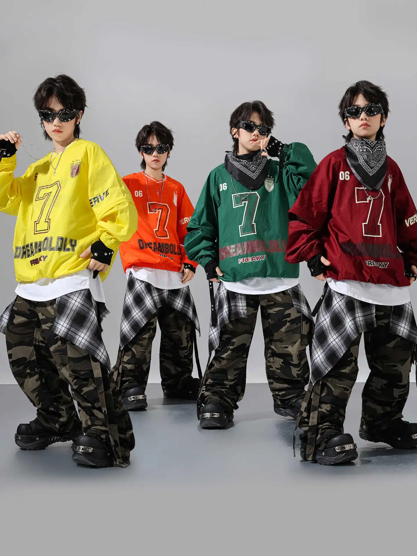 Boys Hip Hop Candy Color Sweatshirt Camouflage Pants Girls Street Dance K-pop Numbers Top Child Streetwear Kids Jazz Clothes Set