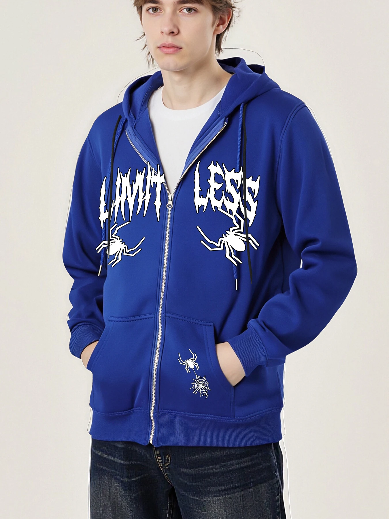 

Куртки на молнии с двумя пауками и художественными буквами, мужская модная винтажная свободная одежда, флисовые повседневные толстовки унисекс, теплая спортивная одежда