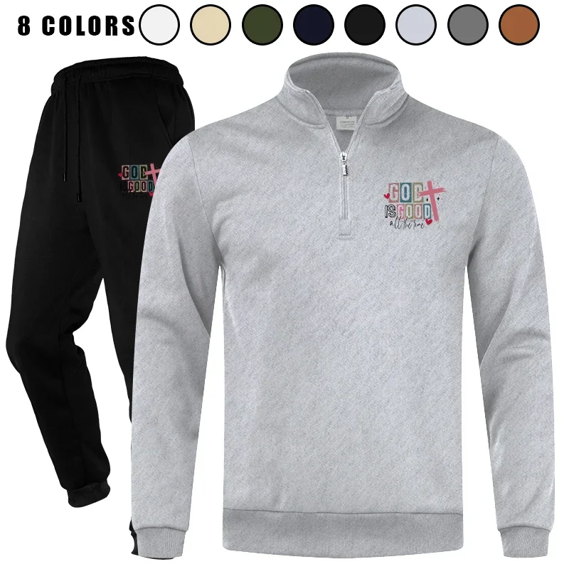 

Men's 2 Piece Polo Athletic Jogging Casual Sports Quarter Zip Long Sleeve Tracksuit Set Sweatsuit