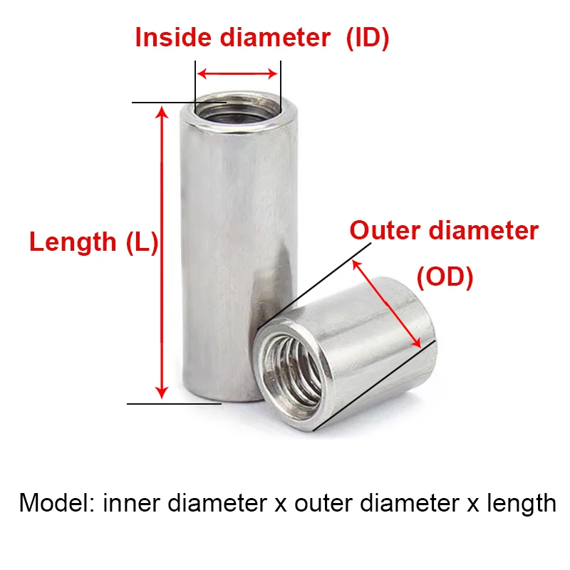 M3 M4 M5 M6 304 Stainless Steel Lengthen Round Coupling Nut Internal Thread Cylindrical Joint Nut Sleeve Tubular Nuts