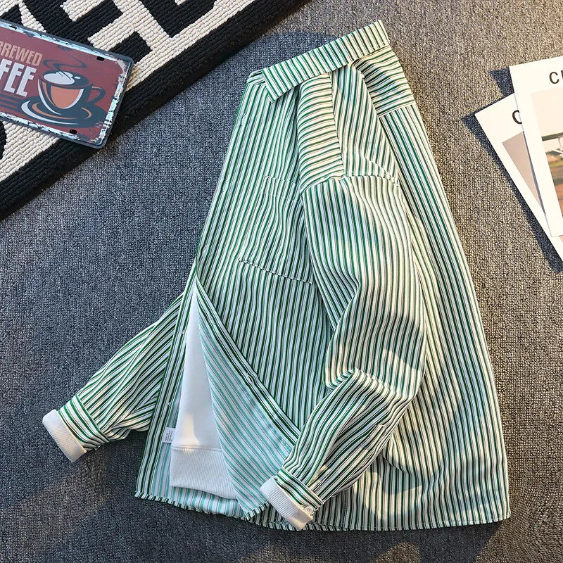 2025 spring/summer high-quality men's American workwear striped casual printed men's shirt pure cotton shirt